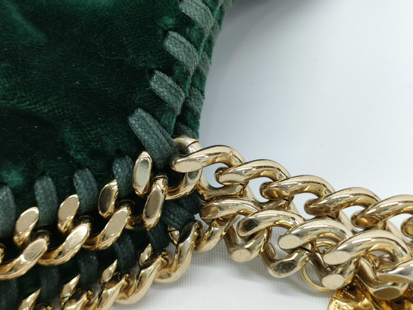 Stella McCartney Velour Chain Shoulder Bag Green