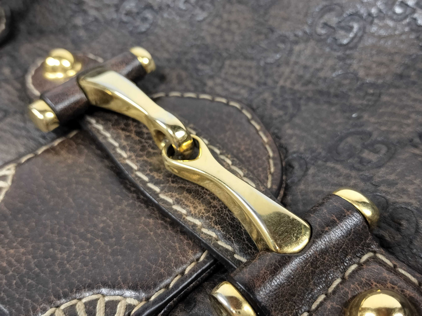 GUCCI GUCCI Horsebit Leather Handbag Brown with Strap Shoulder Bag