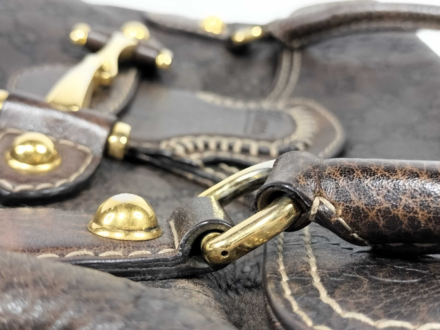 GUCCI GUCCI Horsebit Leather Handbag Brown with Strap Shoulder Bag