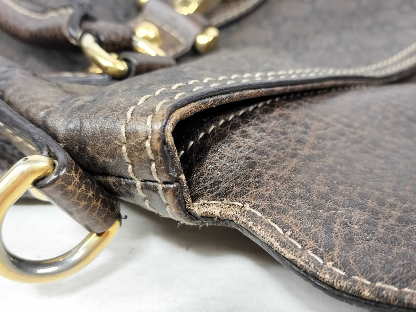 GUCCI GUCCI Horsebit Leather Handbag Brown with Strap Shoulder Bag