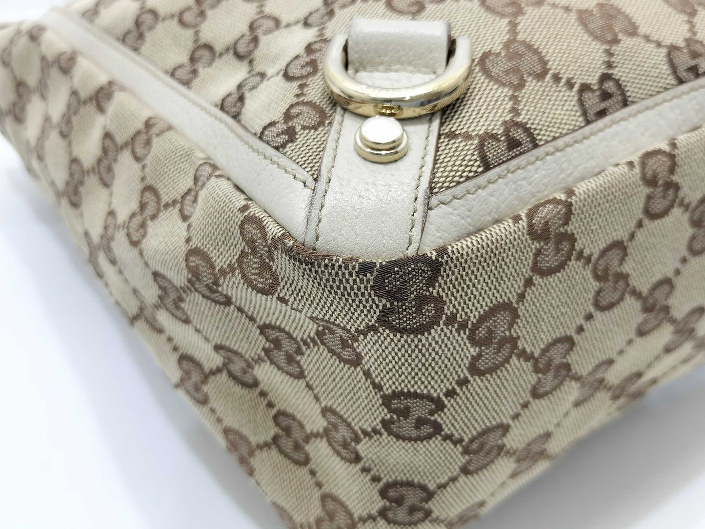 GUCCI GG Canvas Tote Bag 141472 GG Canvas Leather Beige White Tote Bag
