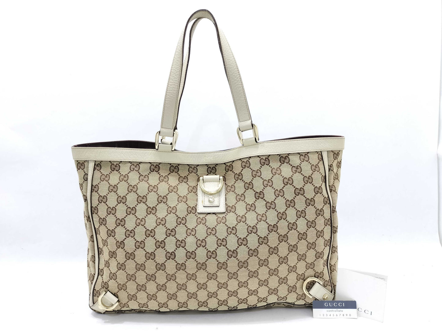 GUCCI GG Canvas Tote Bag 141472 GG Canvas Leather Beige White Tote Bag