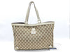 GUCCI GG Canvas Tote Bag 141472 GG Canvas Leather Beige White Tote Bag