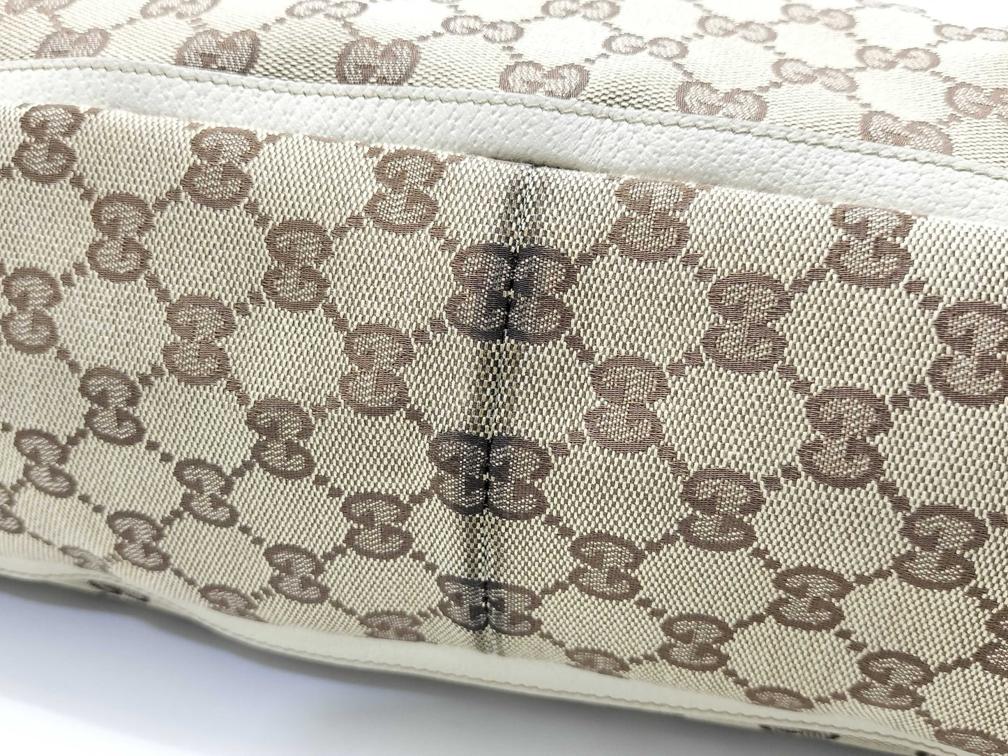 GUCCI GG Canvas Tote Bag 141472 GG Canvas Leather Beige White Tote Bag