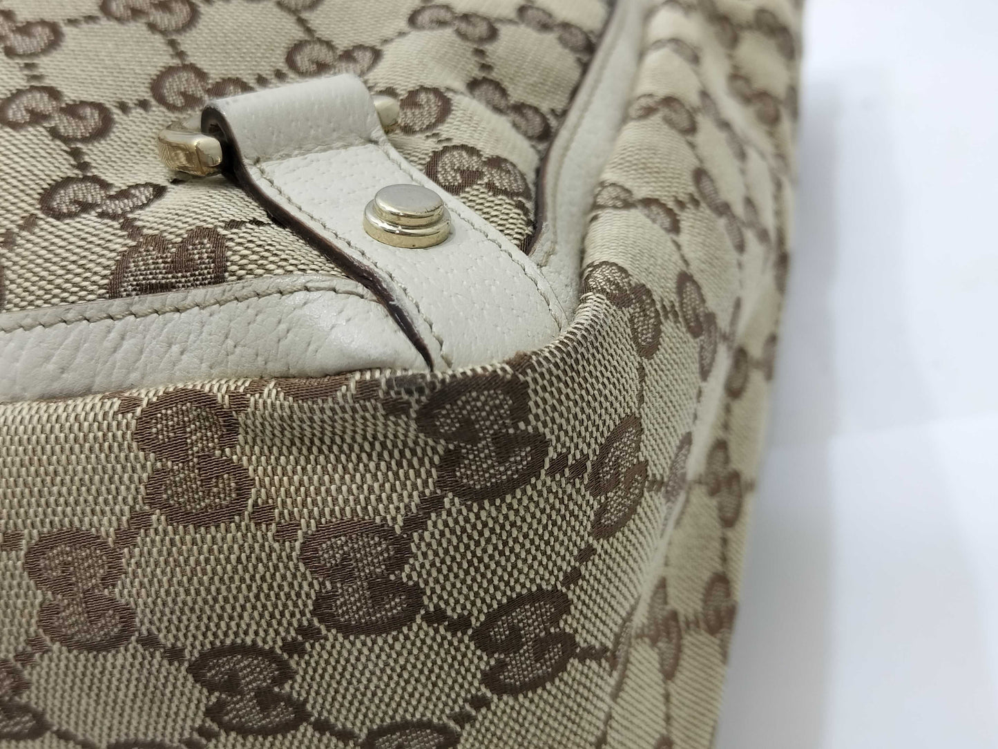 GUCCI GG Canvas Tote Bag 141472 GG Canvas Leather Beige White Tote Bag