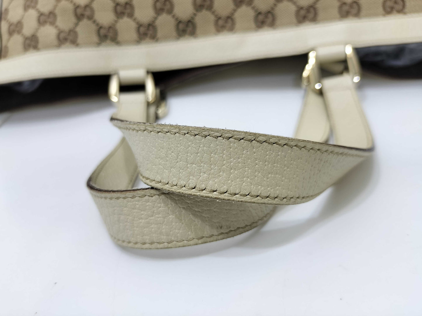 GUCCI GG Canvas Tote Bag 141472 GG Canvas Leather Beige White Tote Bag