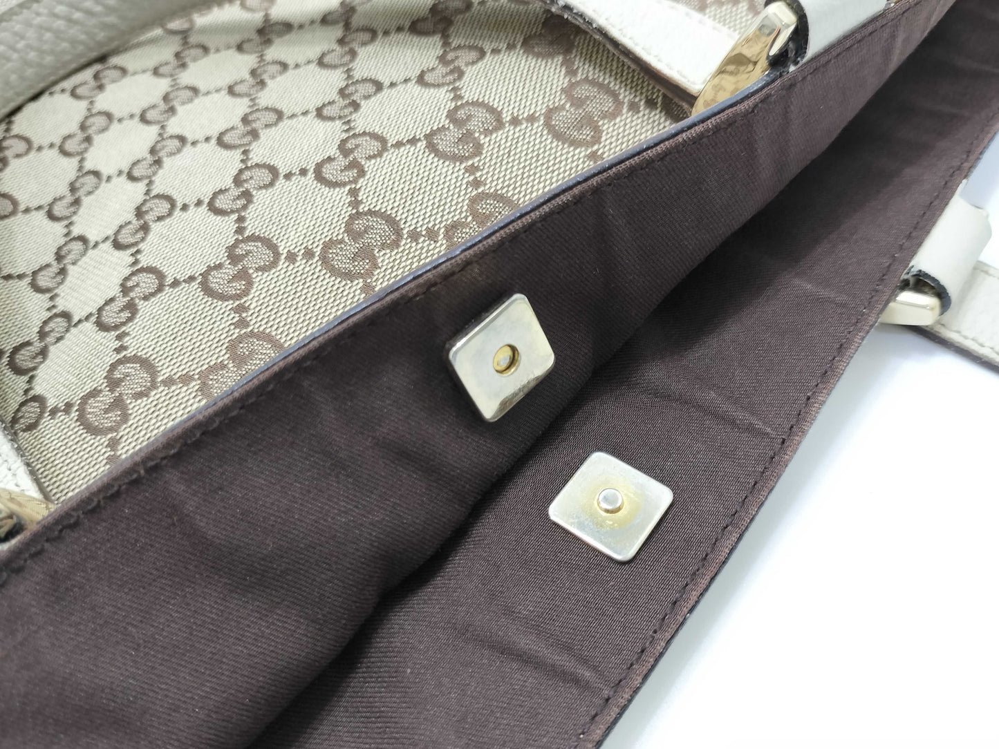 GUCCI GG Canvas Tote Bag 141472 GG Canvas Leather Beige White Tote Bag