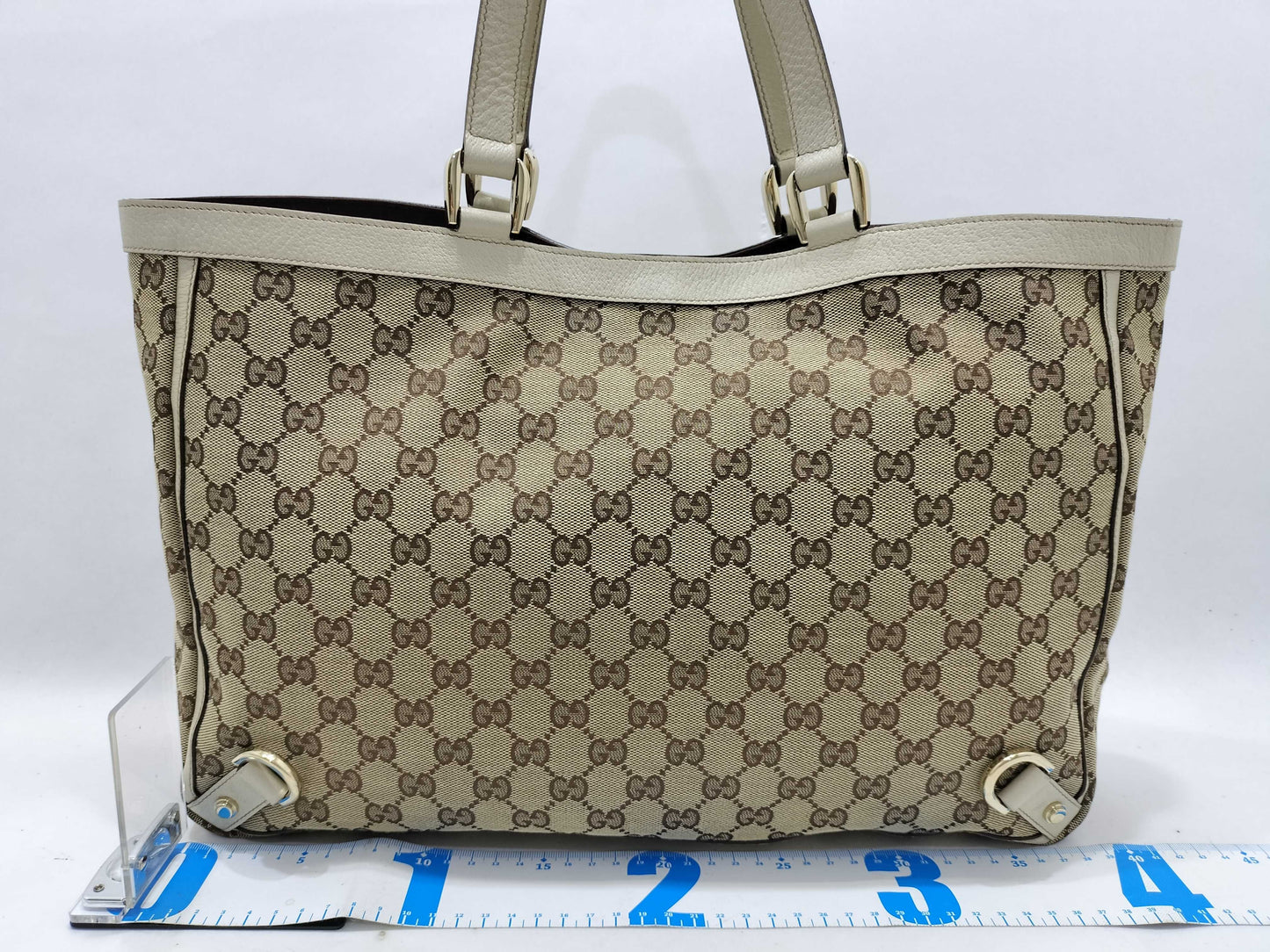 GUCCI GG Canvas Tote Bag 141472 GG Canvas Leather Beige White Tote Bag