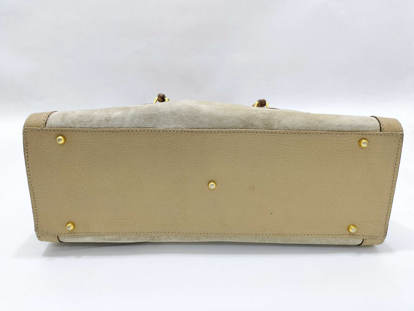 GUCCI Bamboo Gucci 002 0260 Handbag Bamboo Suede Leather Ivory Handbag