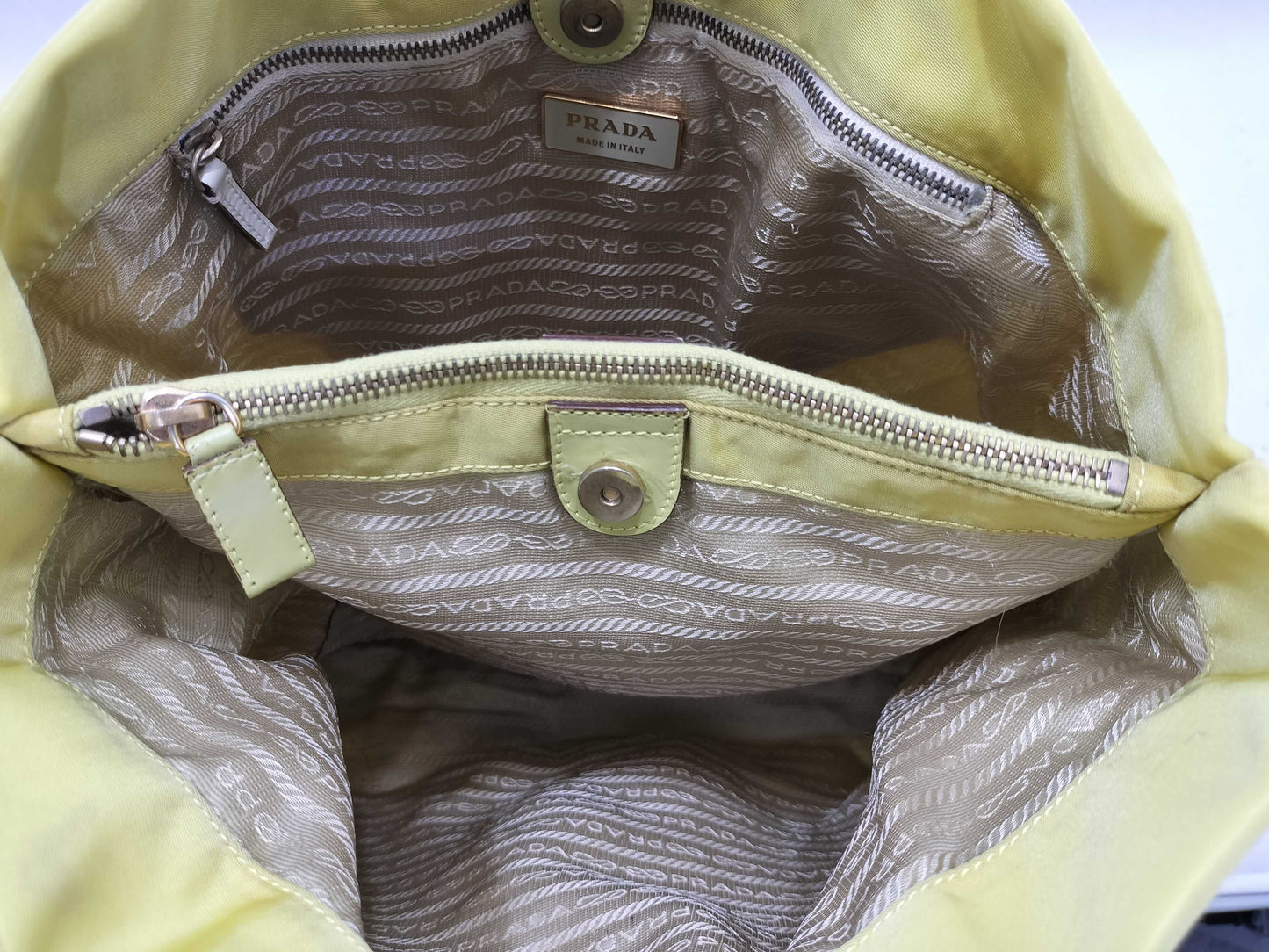 PRADA Nylon Prada Handbag Tote Bag Nylon Leather Yellow Handbag