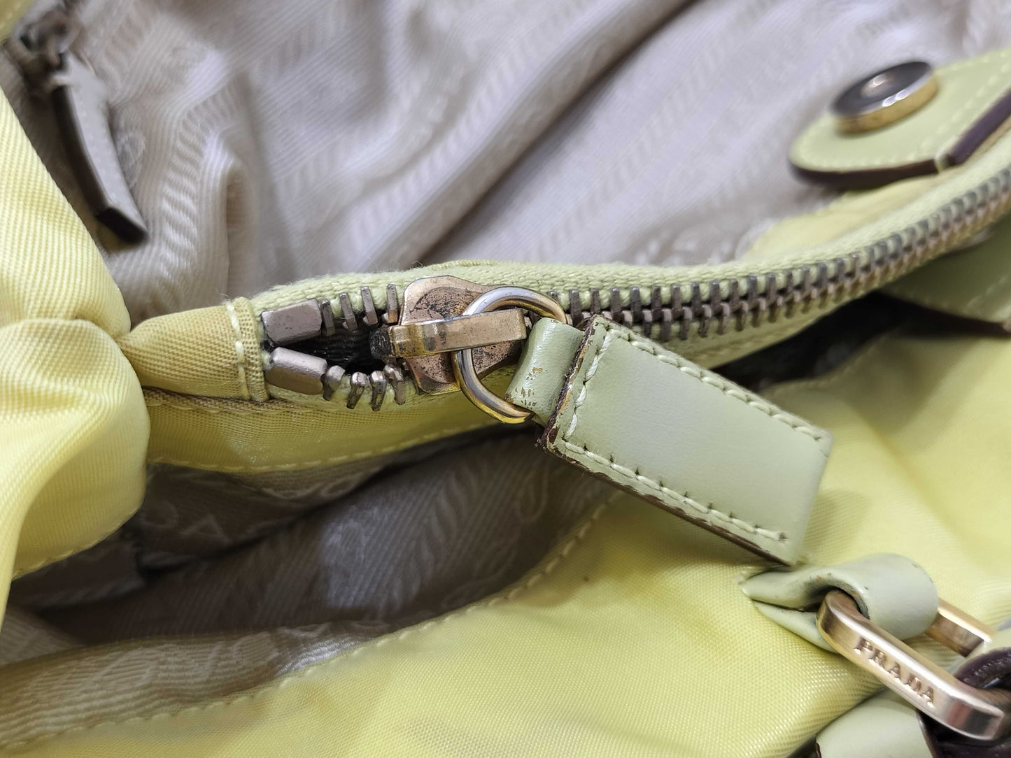 PRADA Nylon Prada Handbag Tote Bag Nylon Leather Yellow Handbag