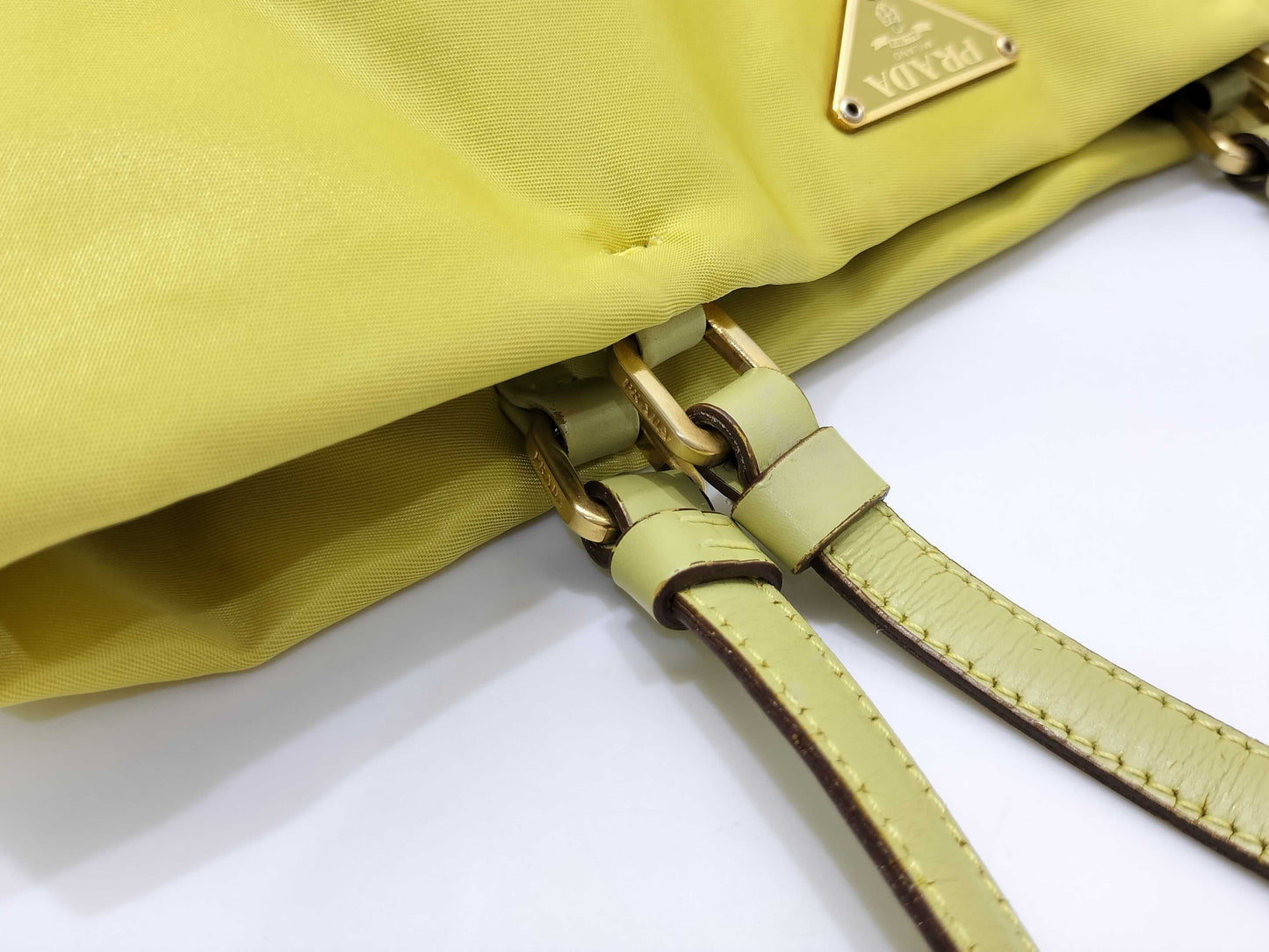 PRADA Nylon Prada Handbag Tote Bag Nylon Leather Yellow Handbag
