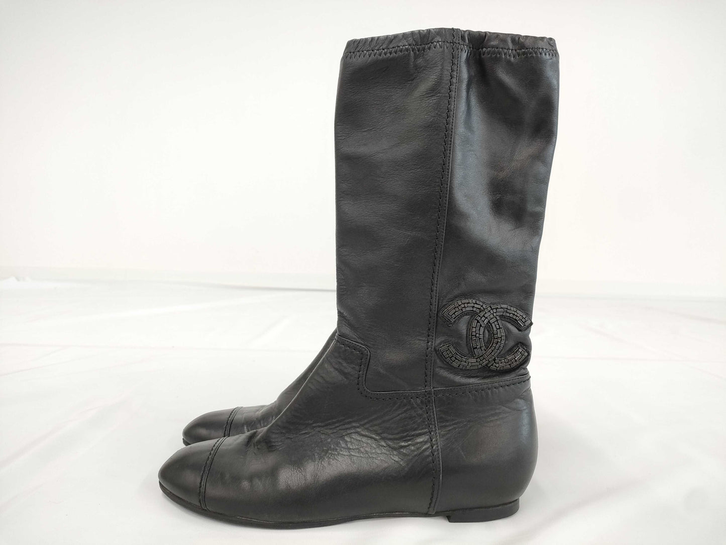 CHANEL Boots/Size 38/Black/Leather Other Shoes