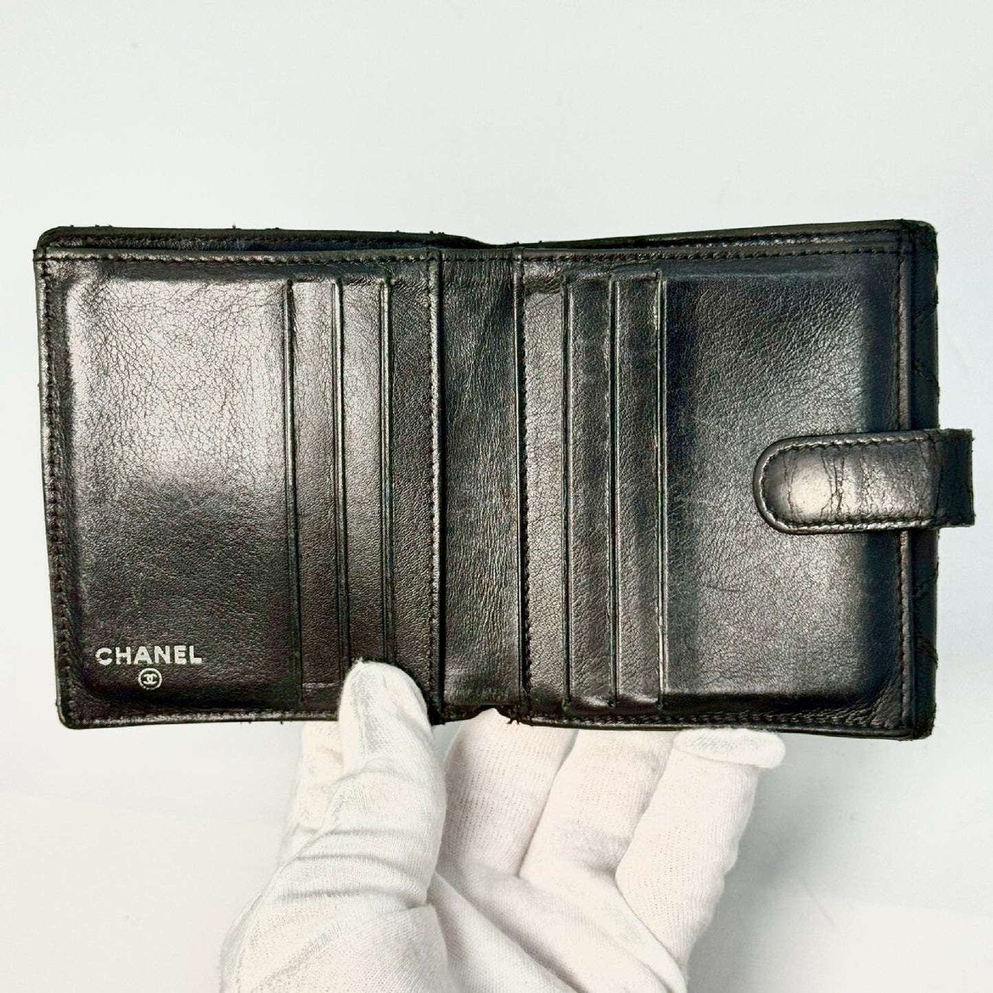 CHANEL Bicolor Lambskin Compact Wallet, Black, 13217767