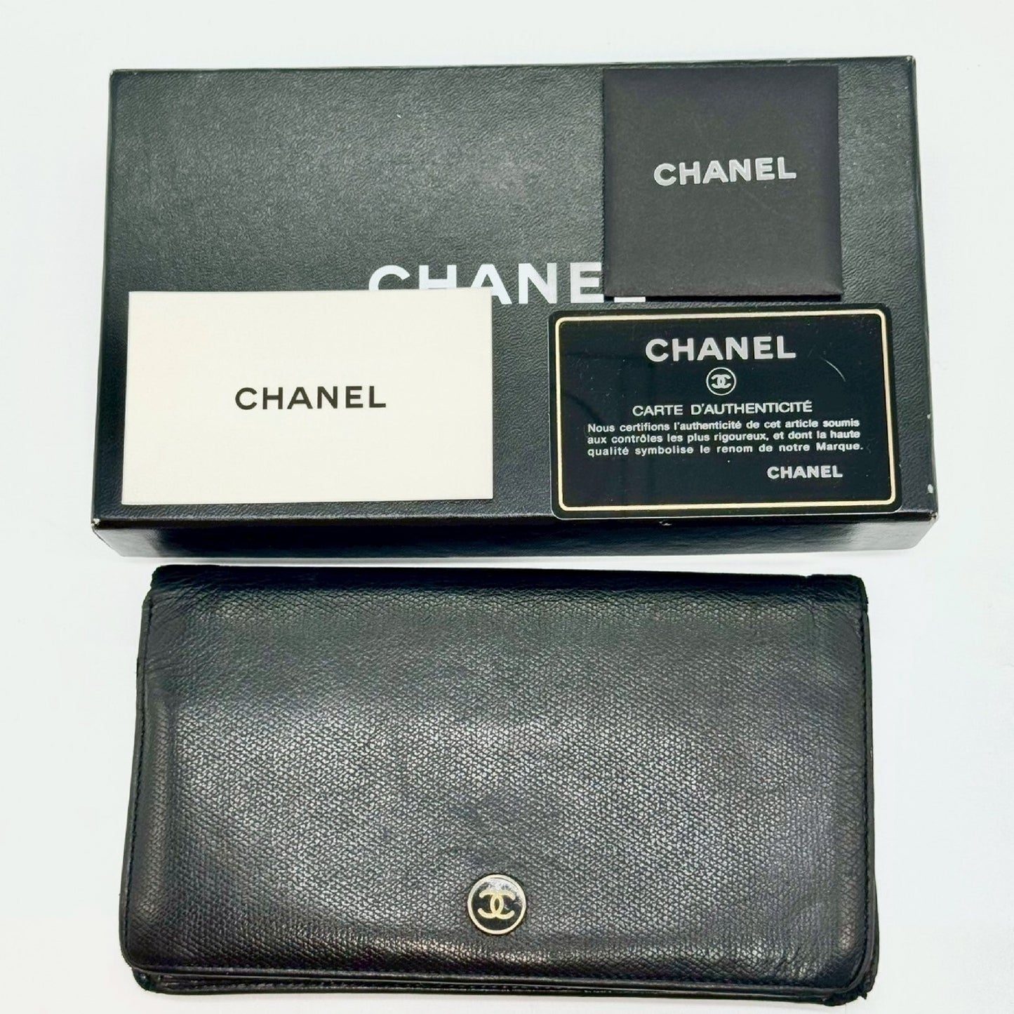 CHANEL Coco Mark Bifold Long Wallet Black No Serial Seal Guarantee Card Included 8816261 Wallet