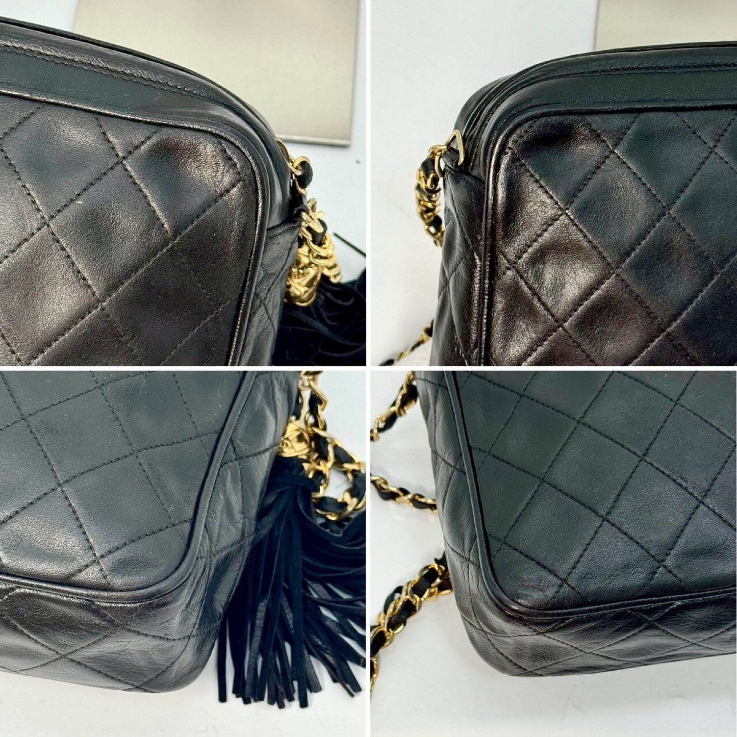 CHANEL Matelasse Lambskin Fringed Chain Shoulder Bag, Black, 1725181