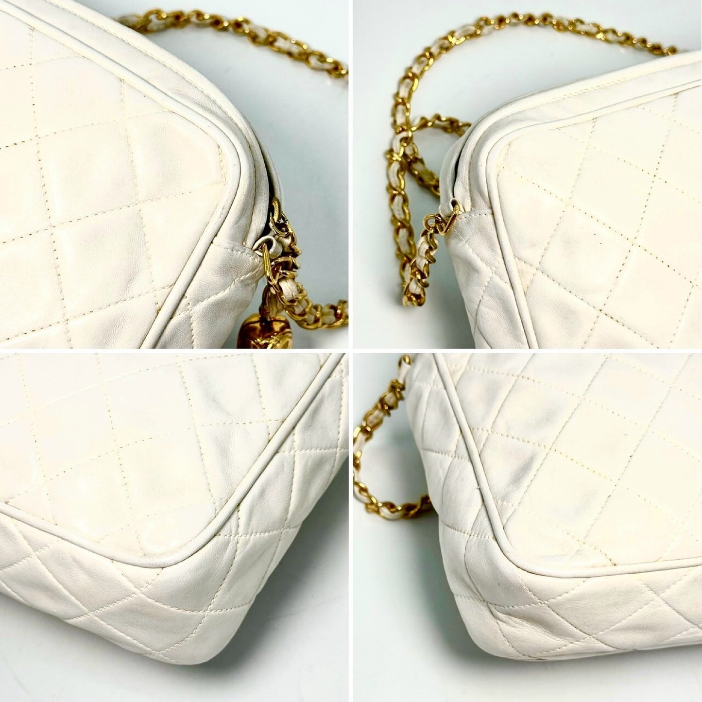 CHANEL Matelasse Lambskin Fringed Chain Shoulder Bag White 1726214 with Guarantee Card