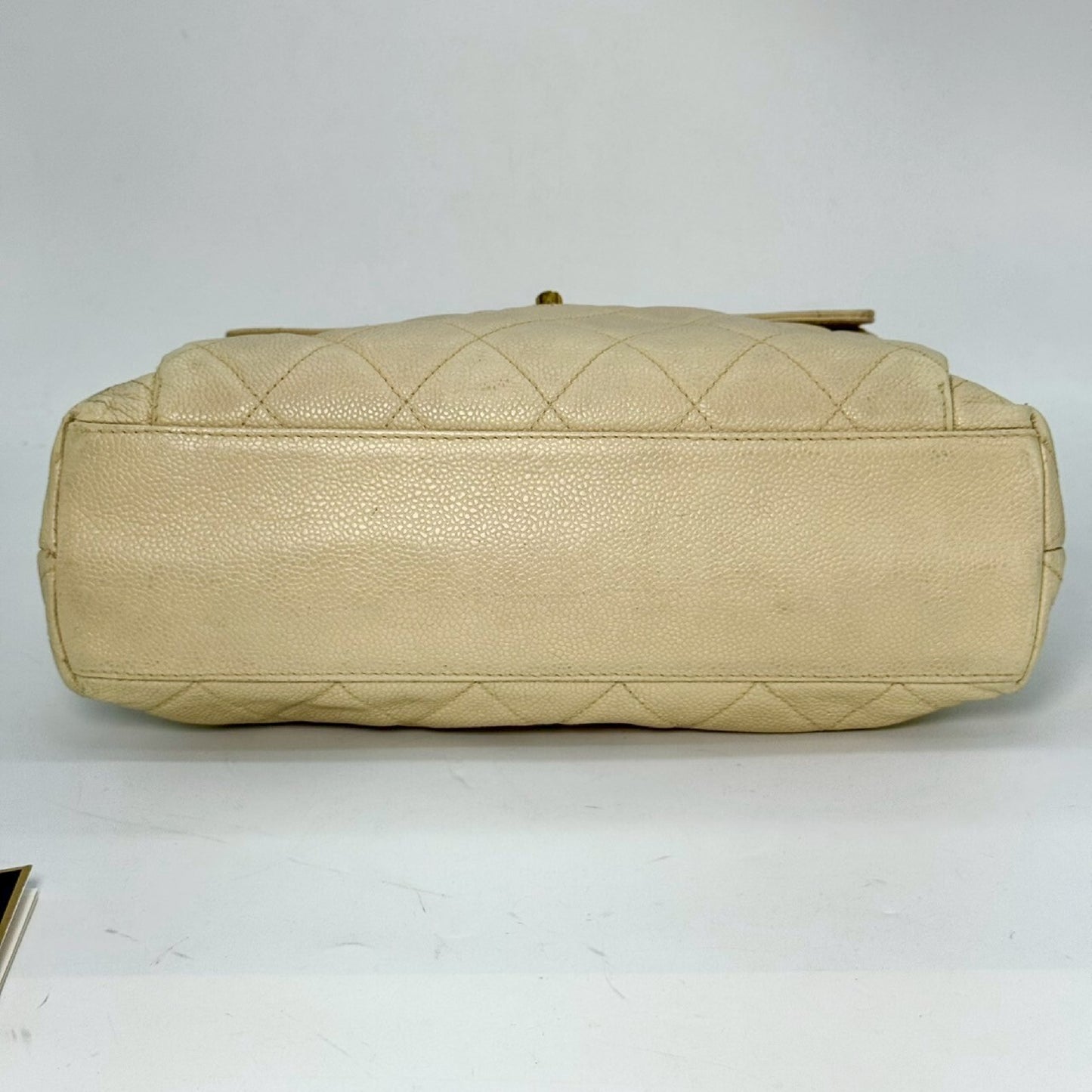 CHANEL Caviar Leather Chain Shoulder Bag Beige 4123842 with Guarantee Card