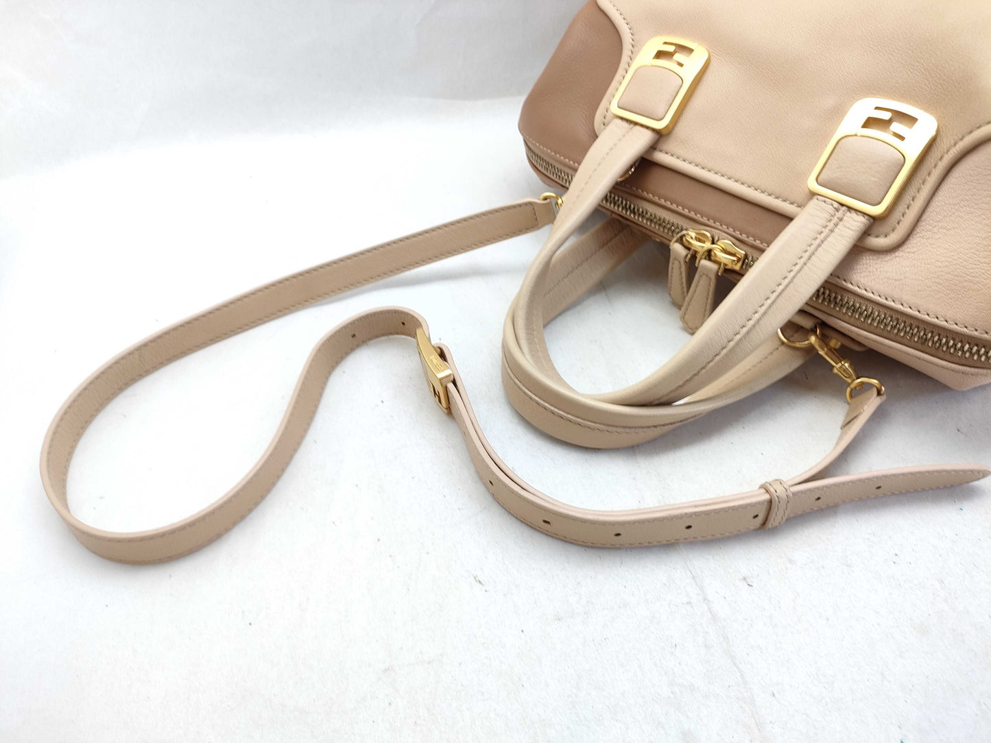FENDI Chameleon Leather 2-Way Handbag, Beige x Brown, 8BL114