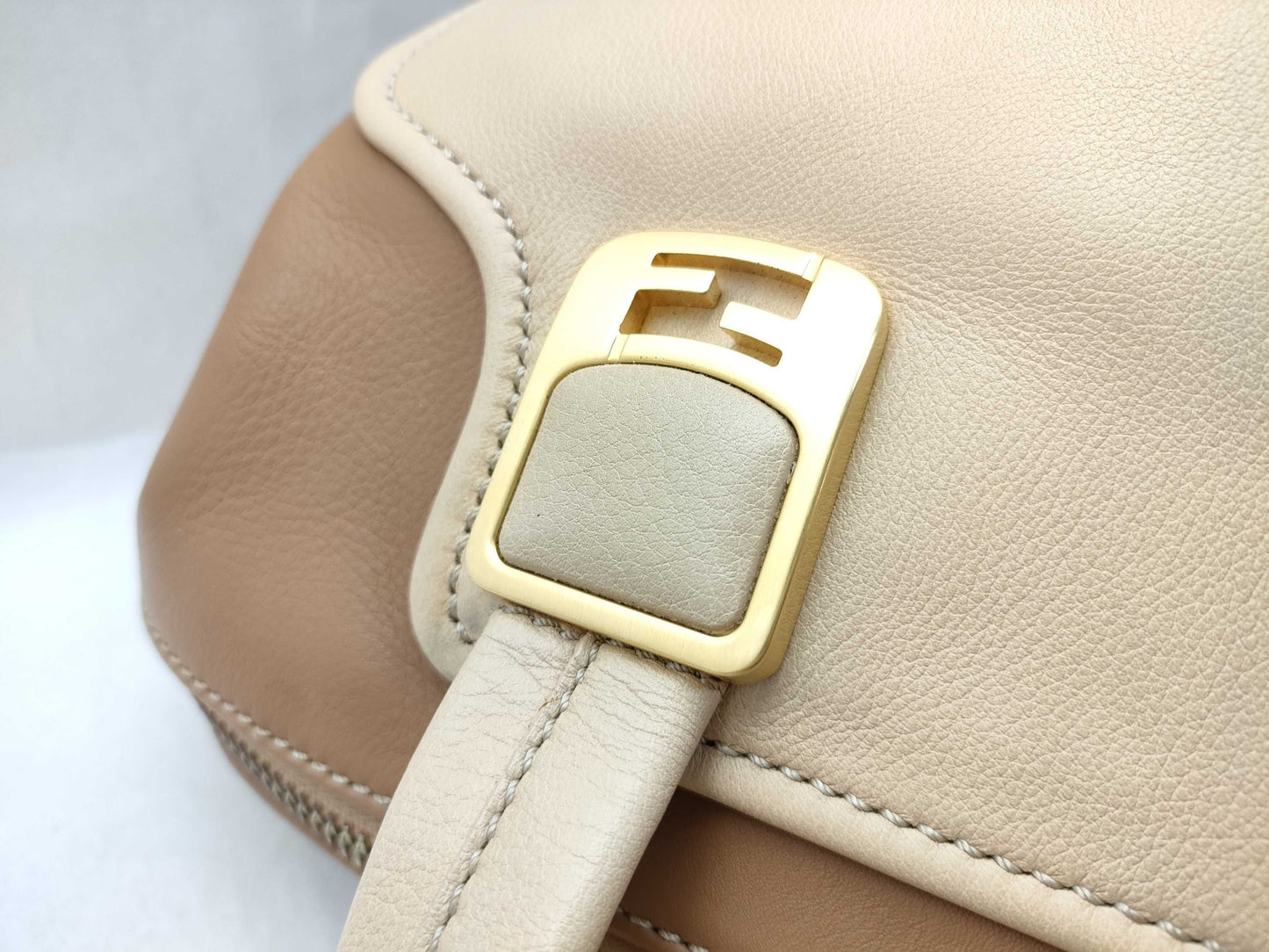 FENDI Chameleon Leather 2-Way Handbag, Beige x Brown, 8BL114