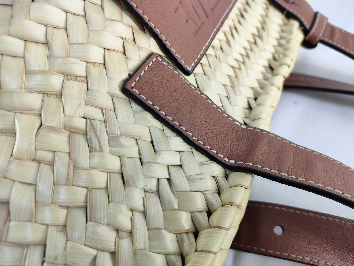 LOEWE Basket Small Raffia and Leather Basket Bag Beige Handbag