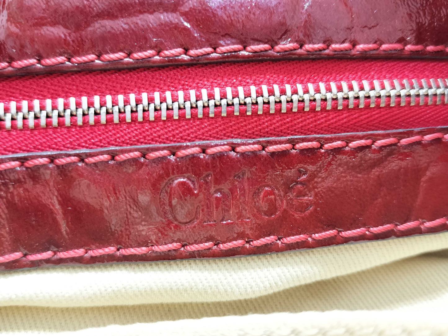 Chloe Paddington Padlock Handbag in Red Enamel with Cadena