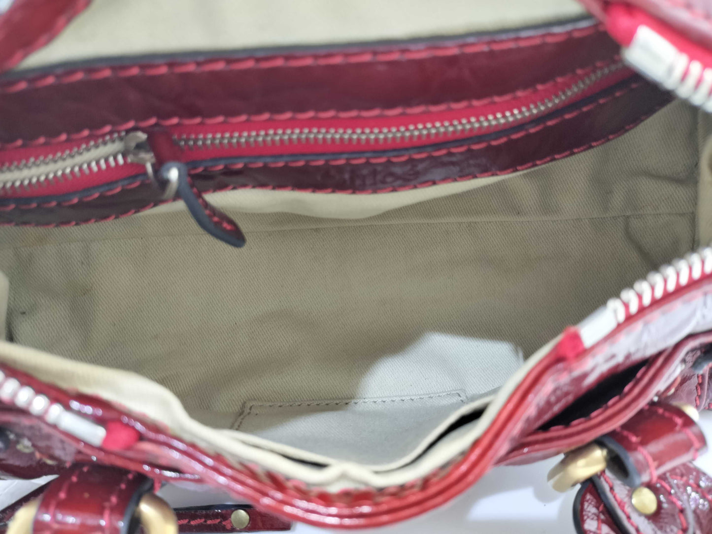 Chloe Paddington Padlock Handbag in Red Enamel with Cadena