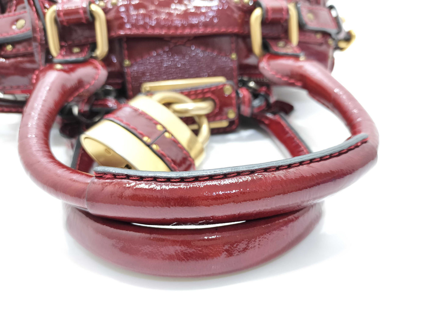 Chloe Paddington Padlock Handbag in Red Enamel with Cadena