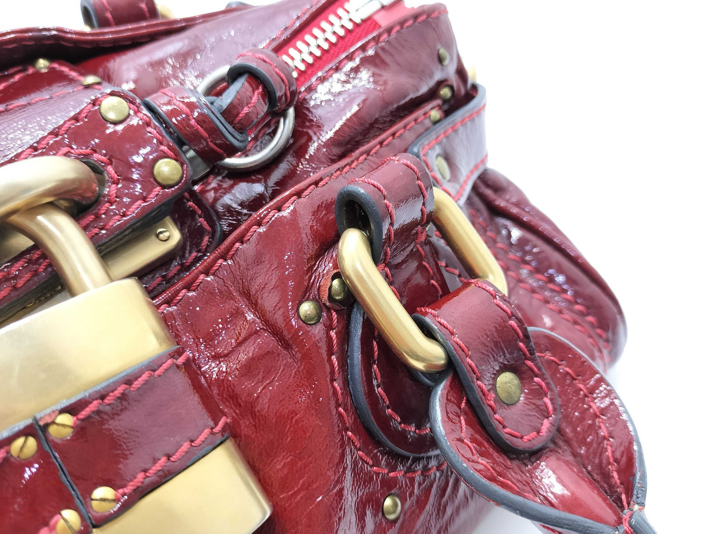 Chloe Paddington Padlock Handbag in Red Enamel with Cadena