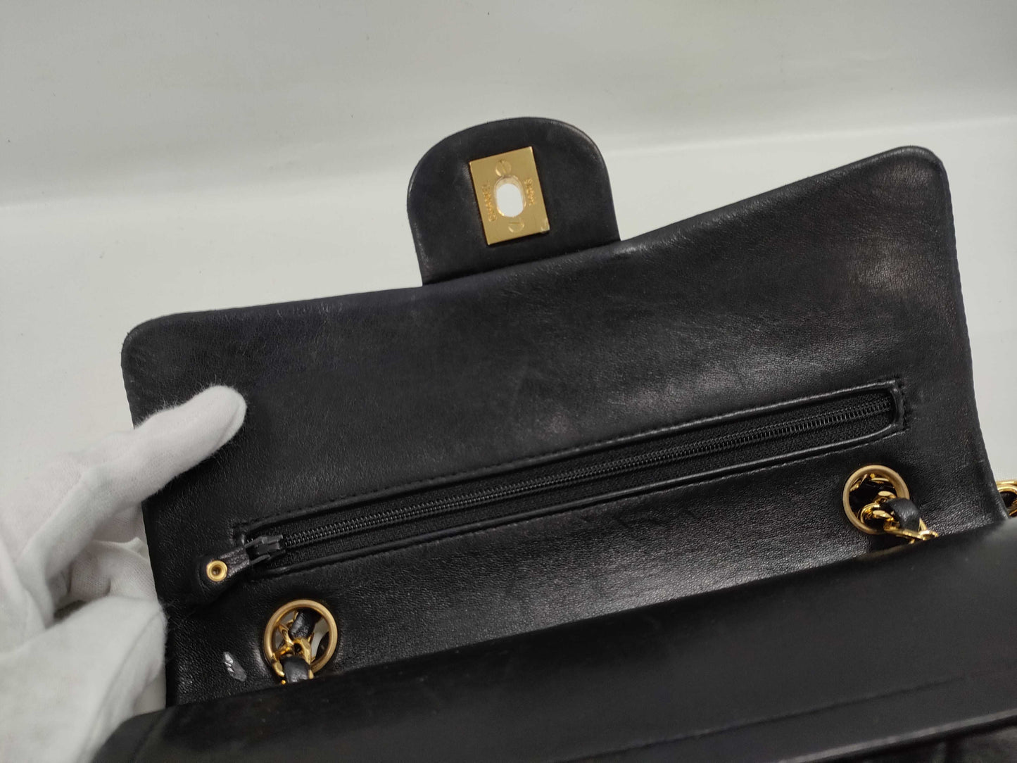 CHANEL Matelasse Double Flap Double Chain Lambskin Shoulder Bag with Gold Hardware and Serial Seal