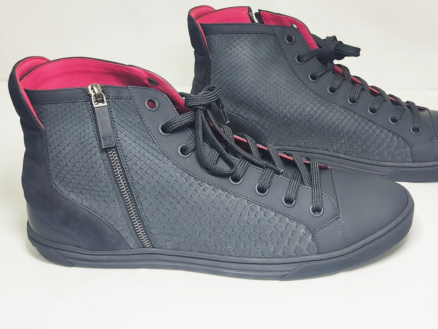 LOUIS VUITTON High-Top Sneakers, Size 11, Leather x Rubber/Black