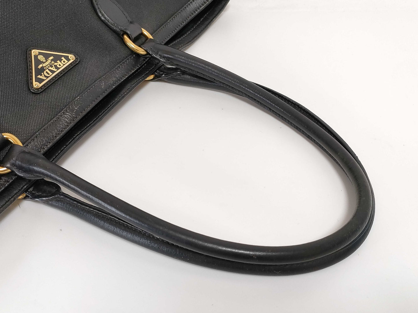 PRADA Triangle Logo Canvas Tote Bag