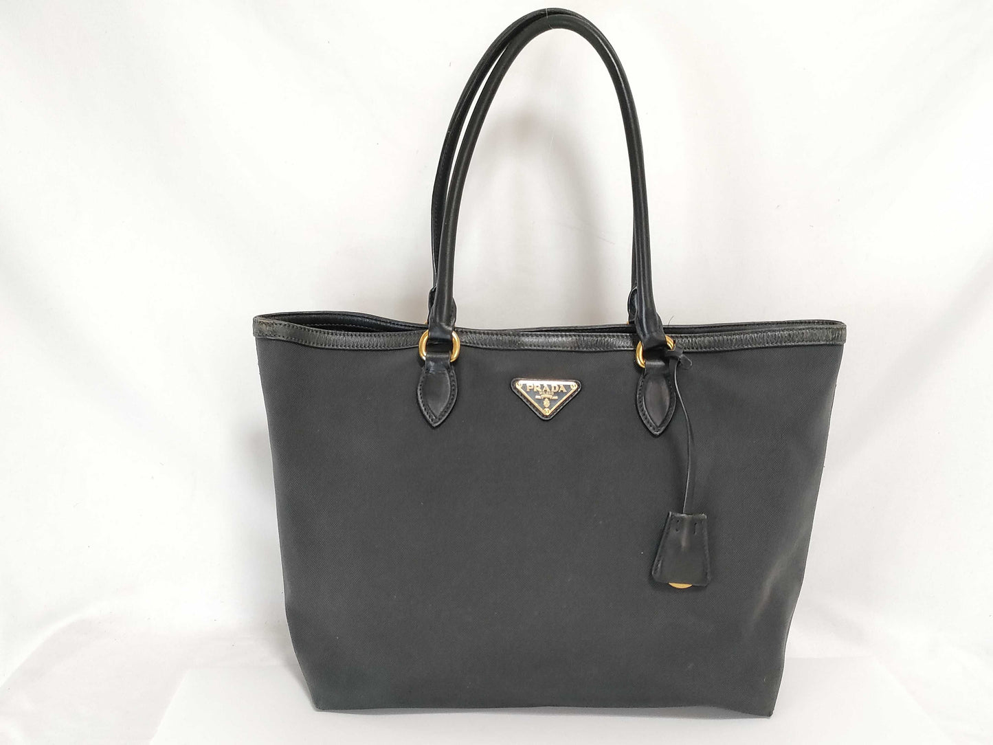 PRADA Triangle Logo Canvas Tote Bag