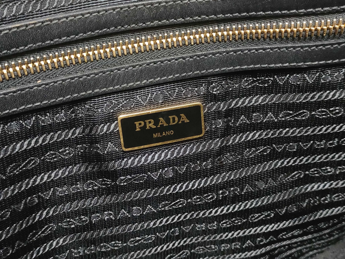 PRADA Triangle Logo Canvas Tote Bag