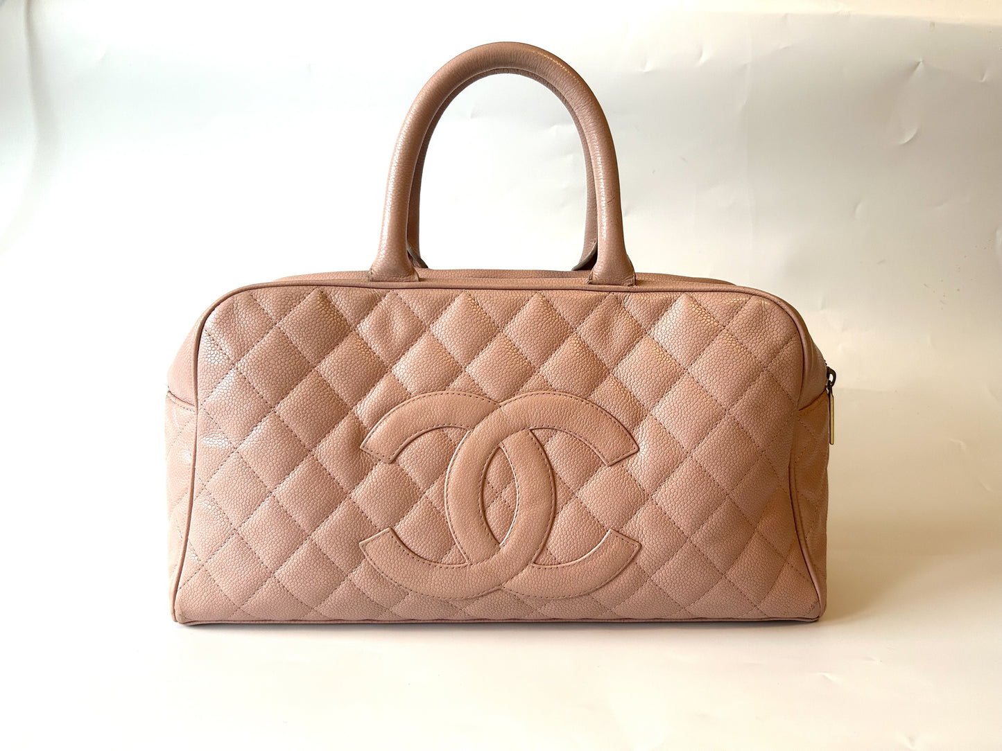 CHANEL Caviar Skin Boston Bag with Coco Mark Pink