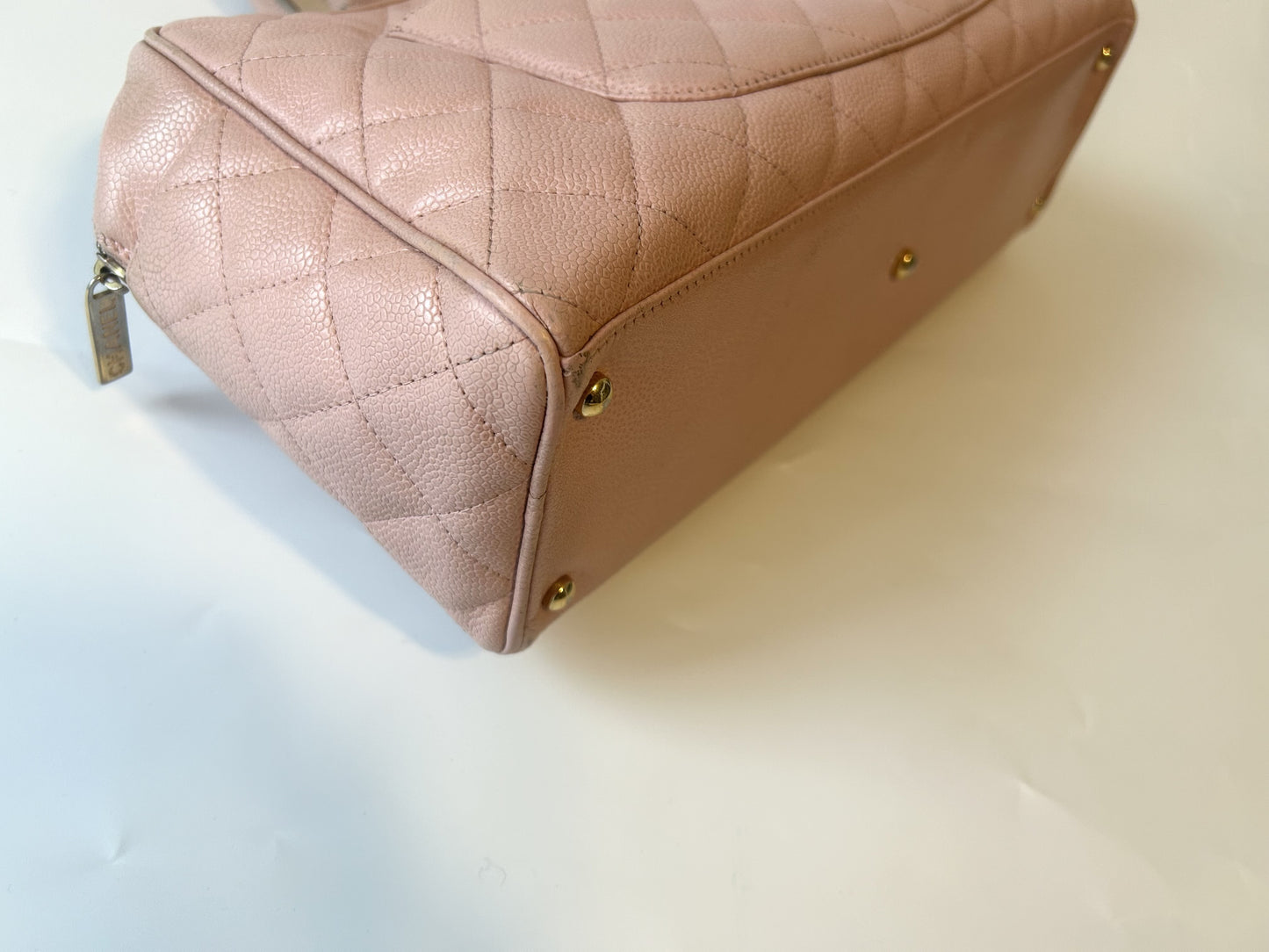CHANEL Caviar Skin Boston Bag with Coco Mark Pink