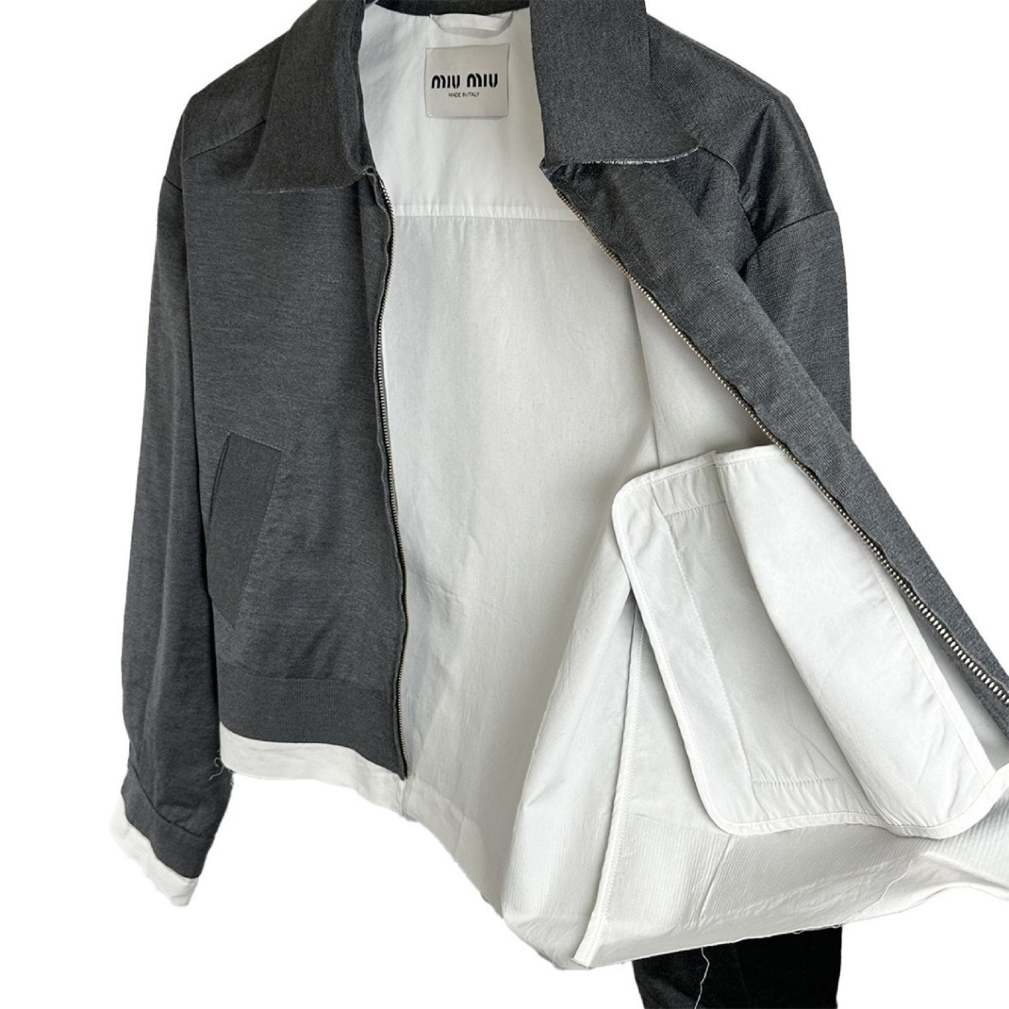 Miu Miu 2025ss Knit x Poplin Set Up Knit Poplin Blouson Jacket and Skirt Set Top: 36, Bottom: 38