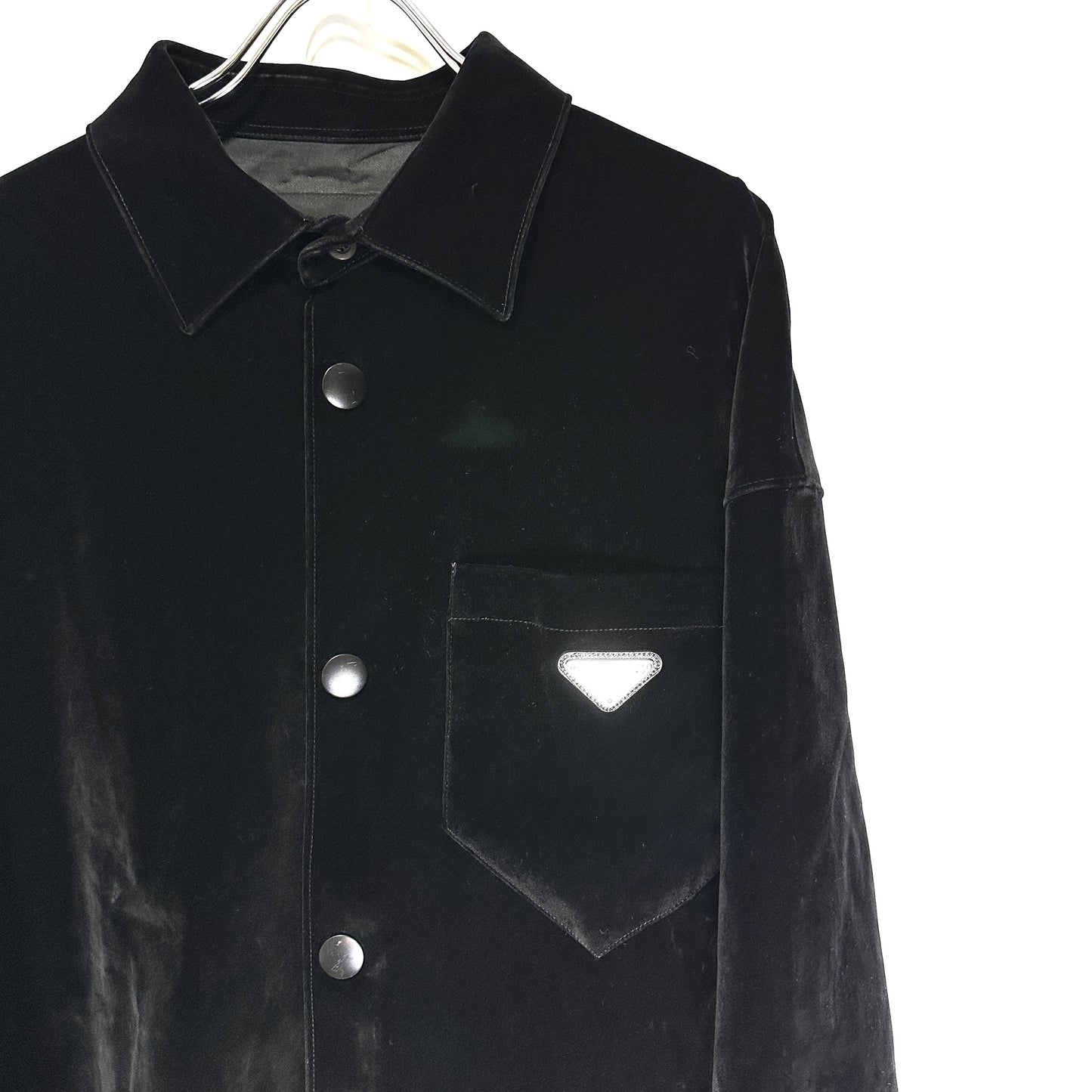 PRADA Triangle Logo Jacket 2023 Velvet Suede Velour Zip-Up Blouson Size L