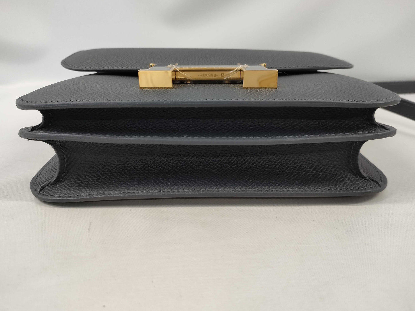 HERMES Constance Mini Epsom Ardoise Lacquer Shoulder Bag with Black Hardware and K Stamp