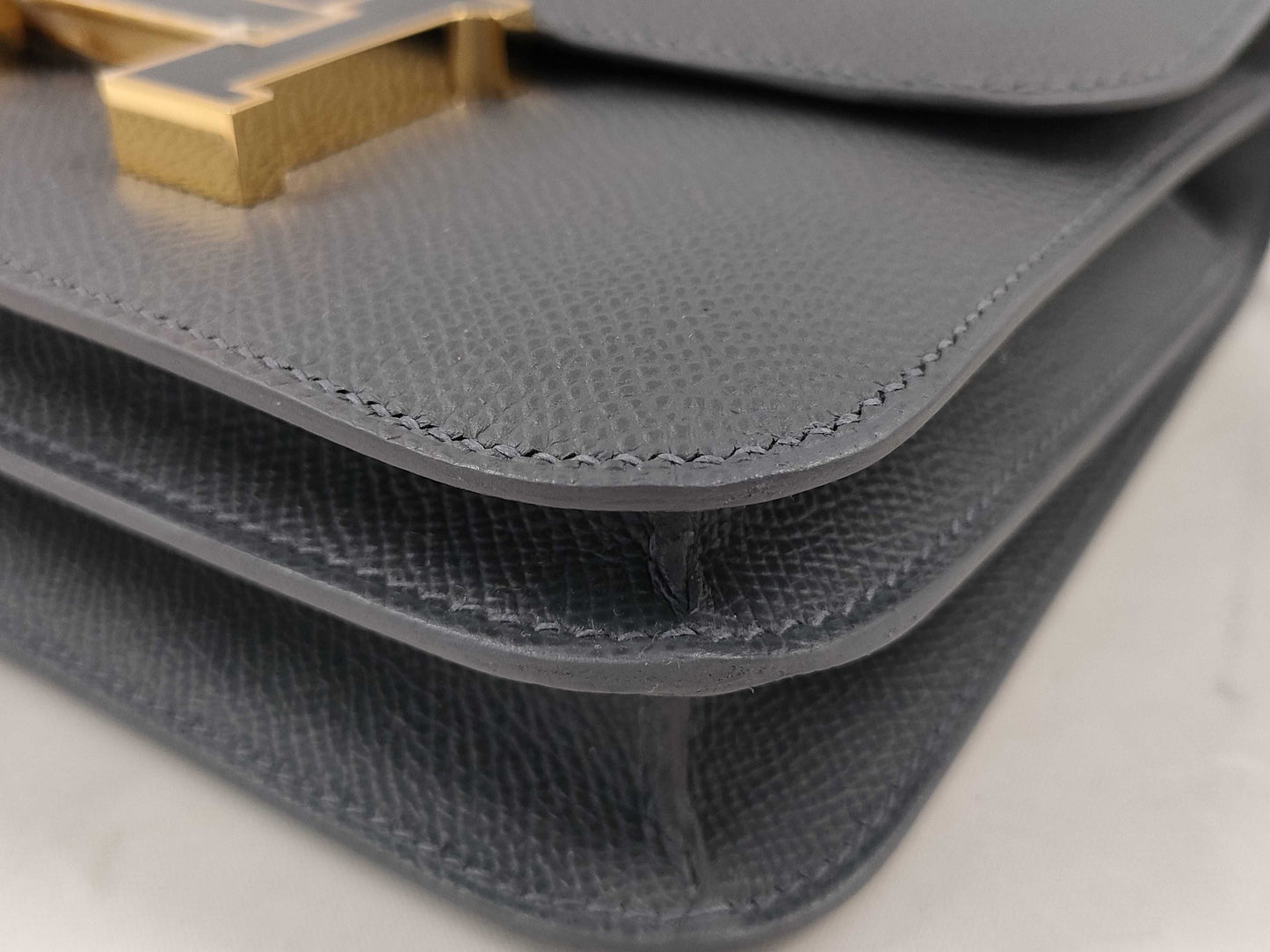 HERMES Constance Mini Epsom Ardoise Lacquer Shoulder Bag with Black Hardware and K Stamp