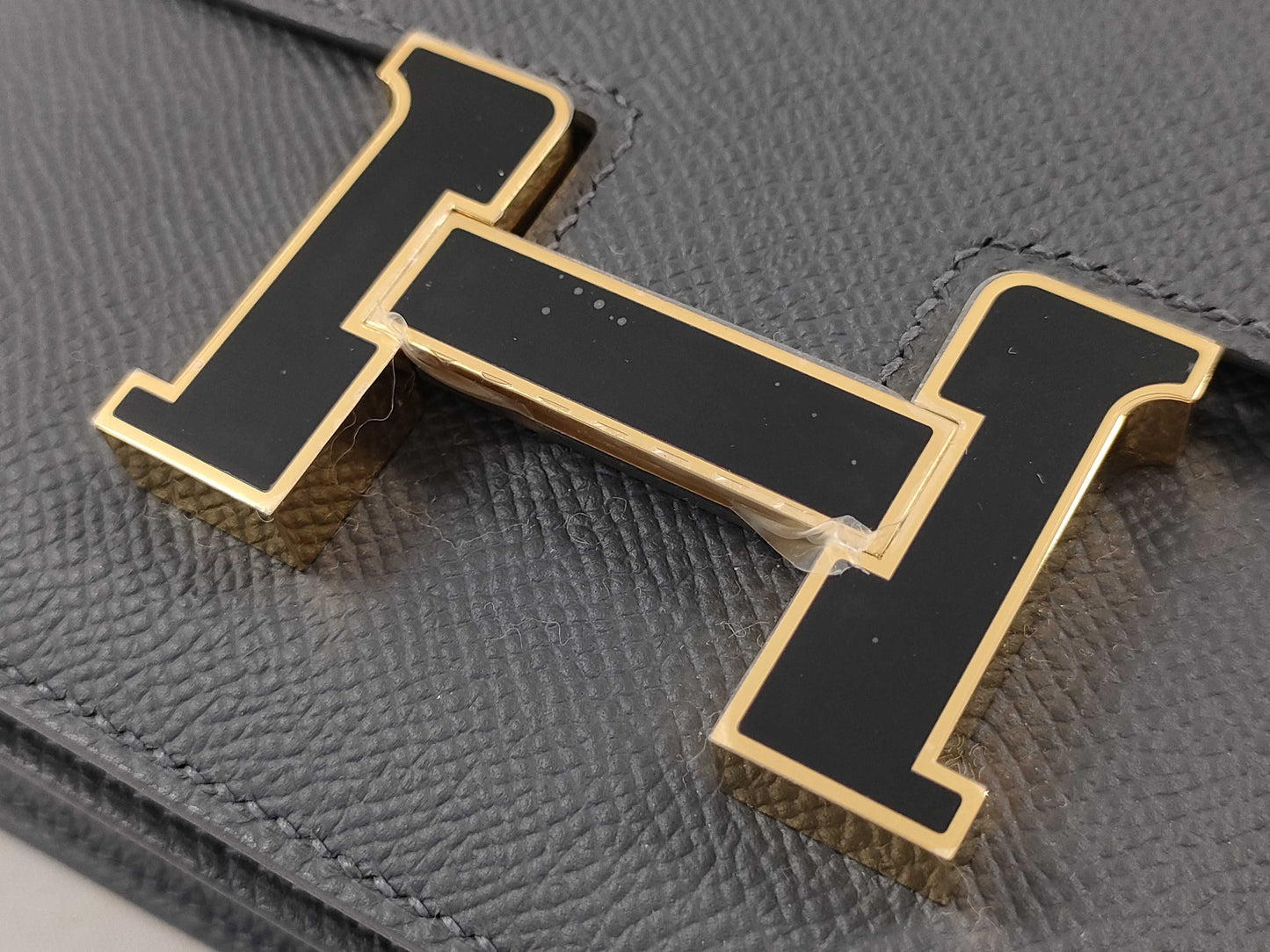 HERMES Constance Mini Epsom Ardoise Lacquer Shoulder Bag with Black Hardware and K Stamp