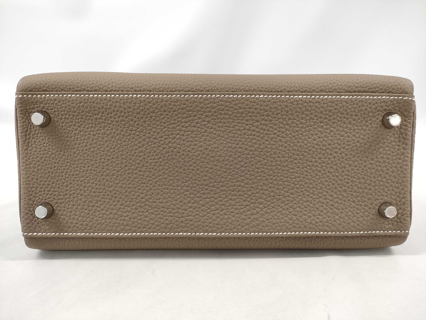 HERMES Kelly 28 Togo Etoupe Handbag with Silver Hardware and U Stamp
