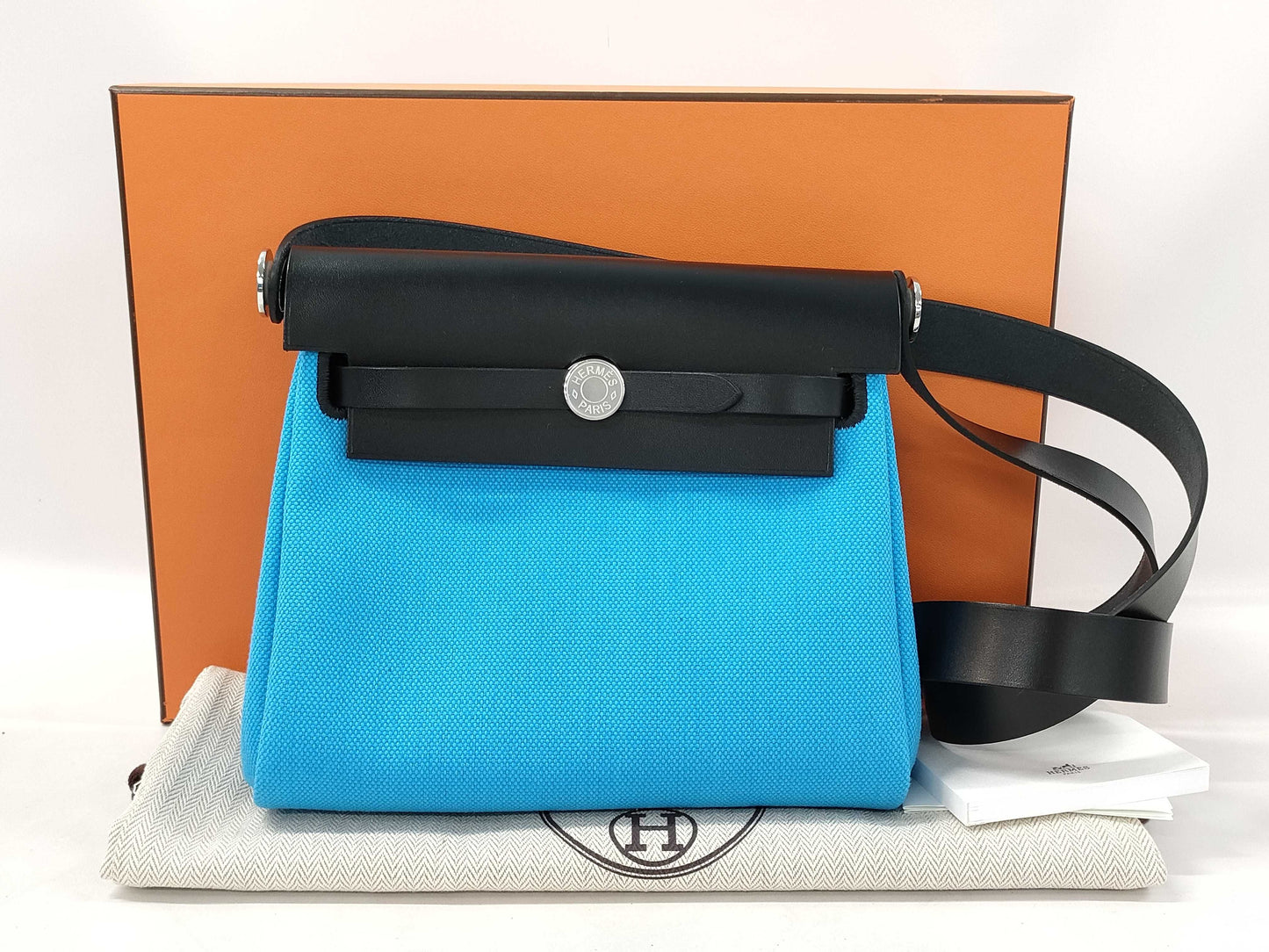 HERMES Hermes Airbag Zip 20 Mini Blue Riviera Shoulder Bag with Silver Hardware and K Stamp