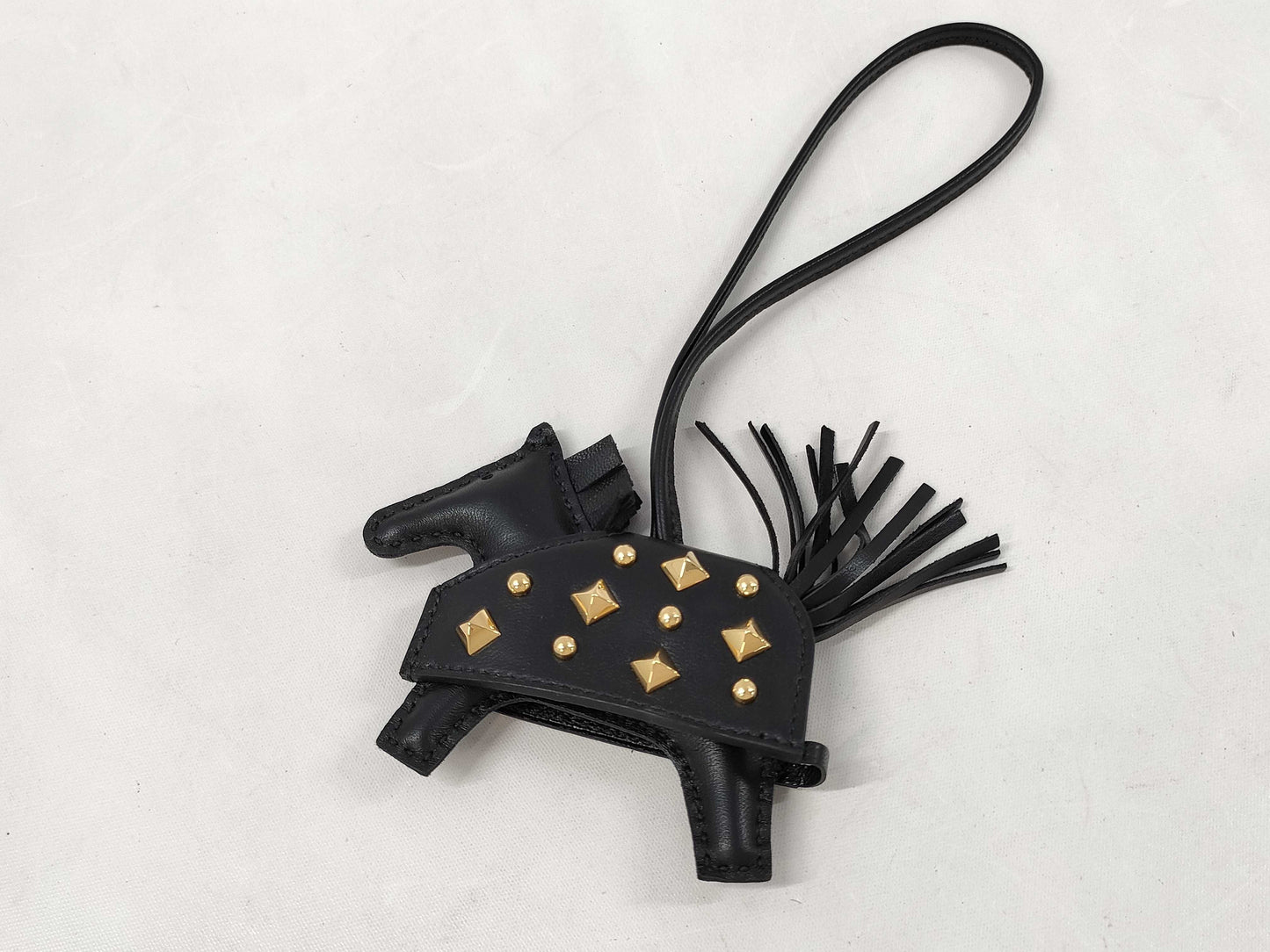 HERMES Rodeo PM Charm, Robeo Cool Rock Studs, So Black Gold Hardware, K Stamped Charm