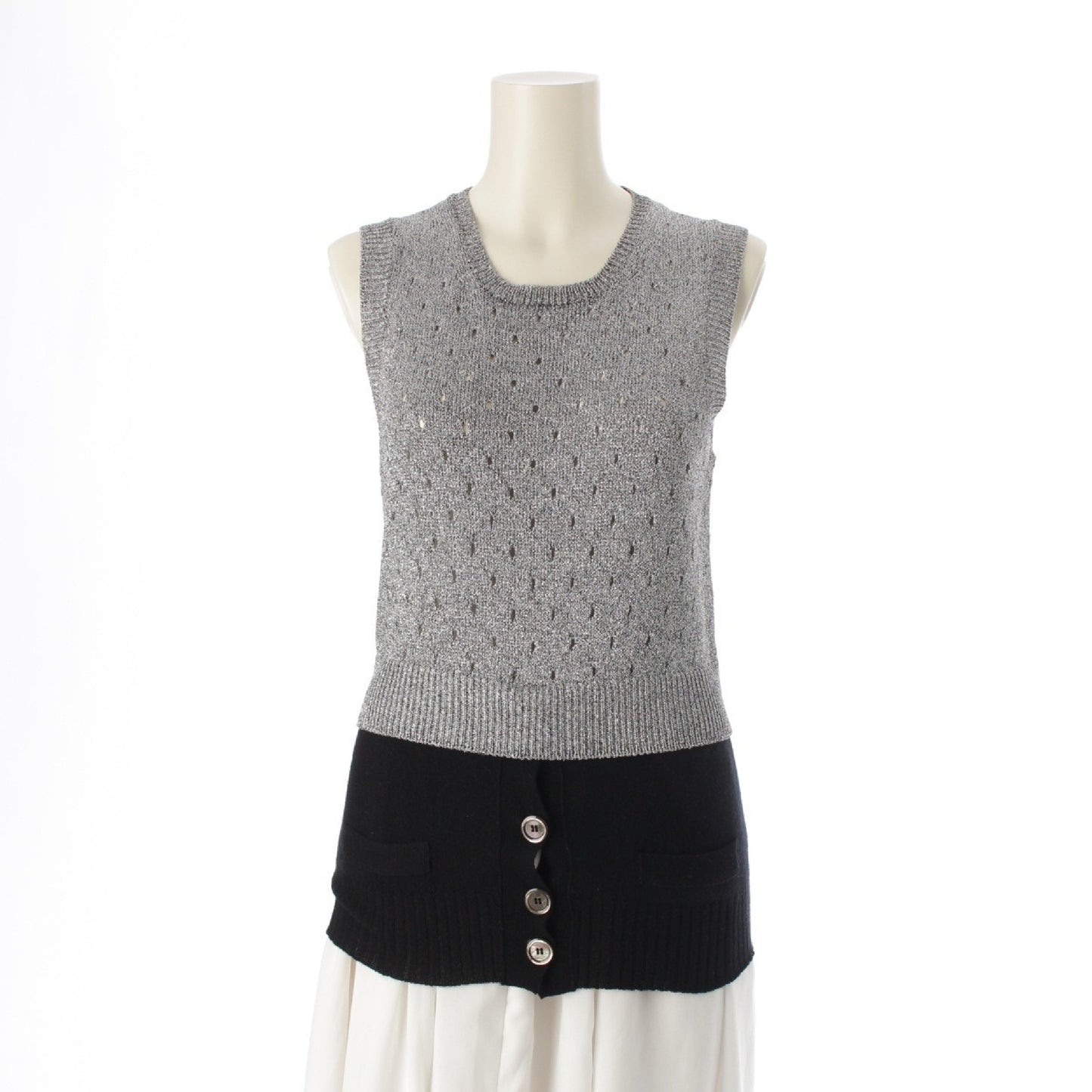 LOUIS VUITTON Cashmere Sleeveless Sweater Black Silver Size S Tops