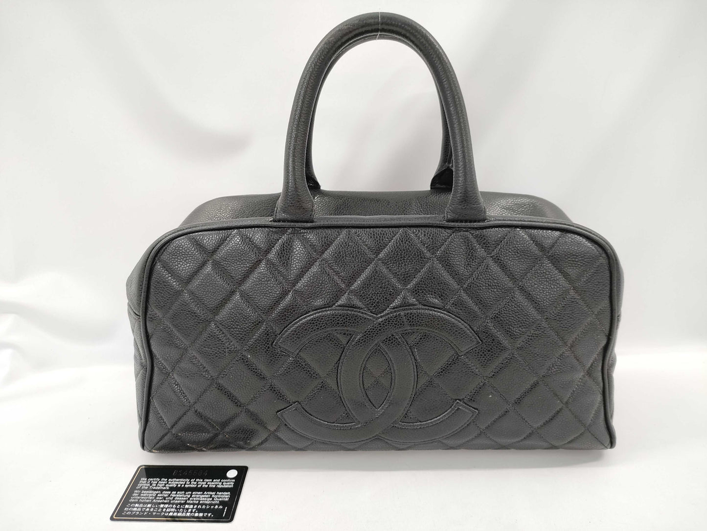CHANEL Caviar Skin Large Coco Mark Bowling Handbag