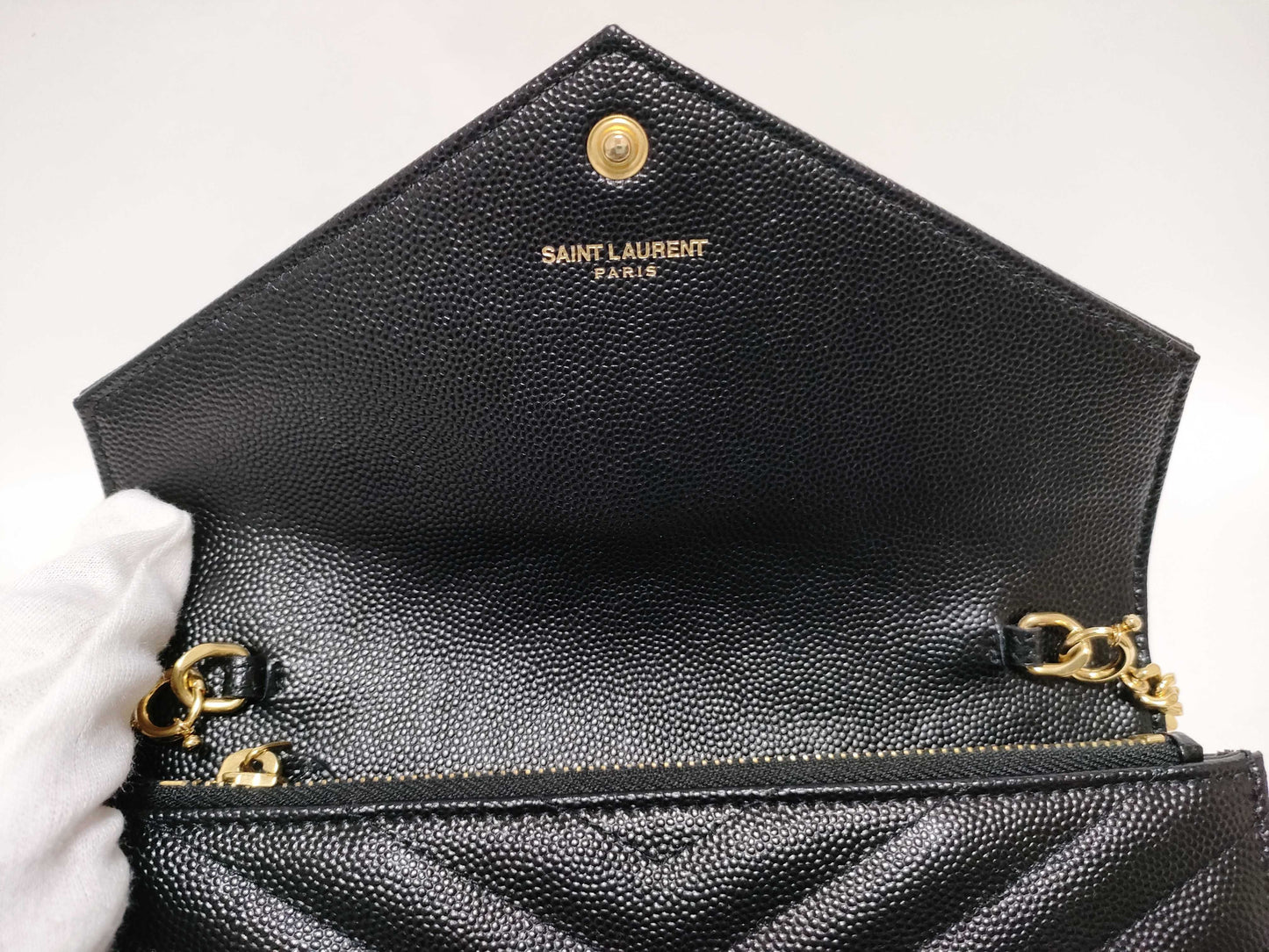 SAINT LAURENT Yves Saint Laurent Caviar Leather Chain Shoulder Bag with YSL Hardware