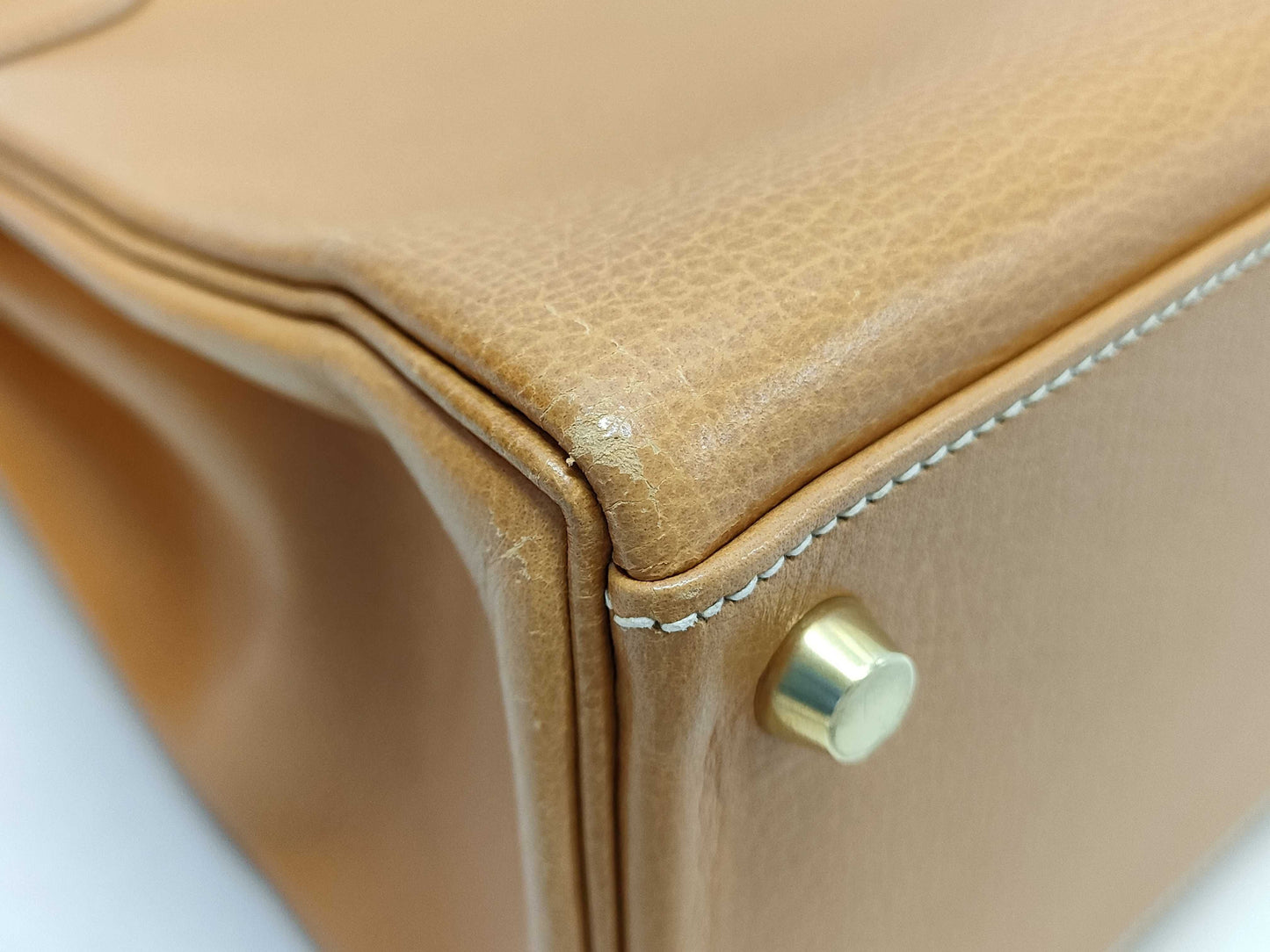 HERMES Kelly 32 Ardennes Natural Shoulder Bag with G Stamp and GP Hardware