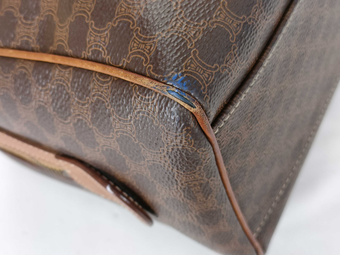 CELINE M13 Mini Boston Bag, Macadam Pattern Leather, Brown