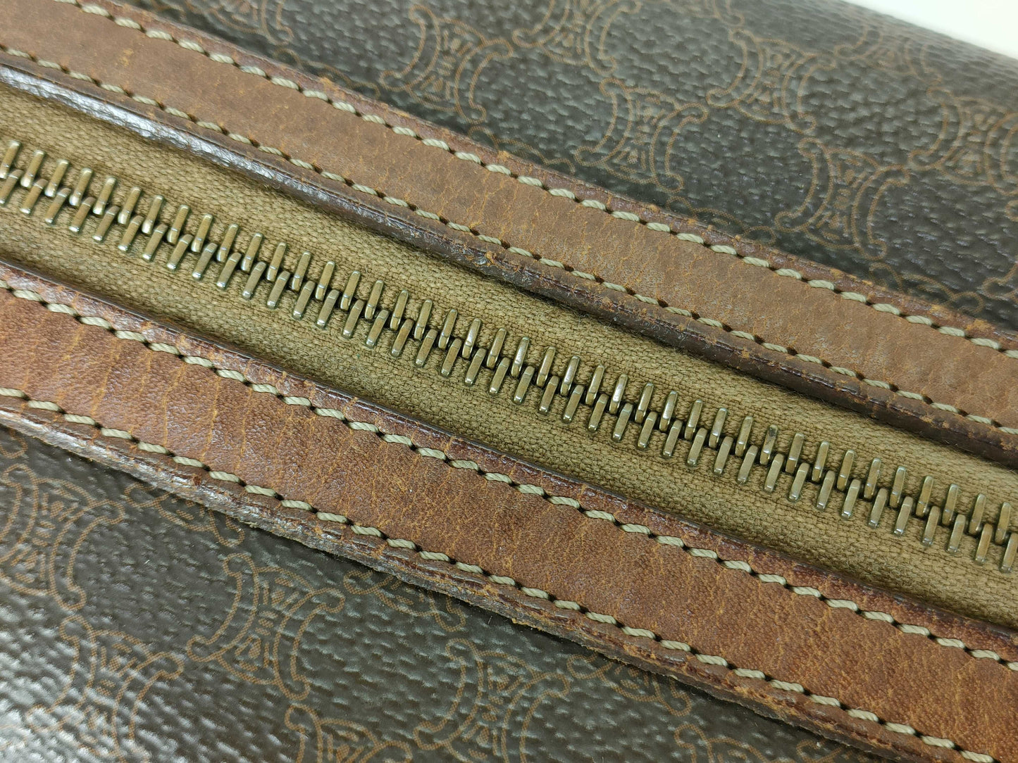 CELINE M13 Mini Boston Bag, Macadam Pattern Leather, Brown